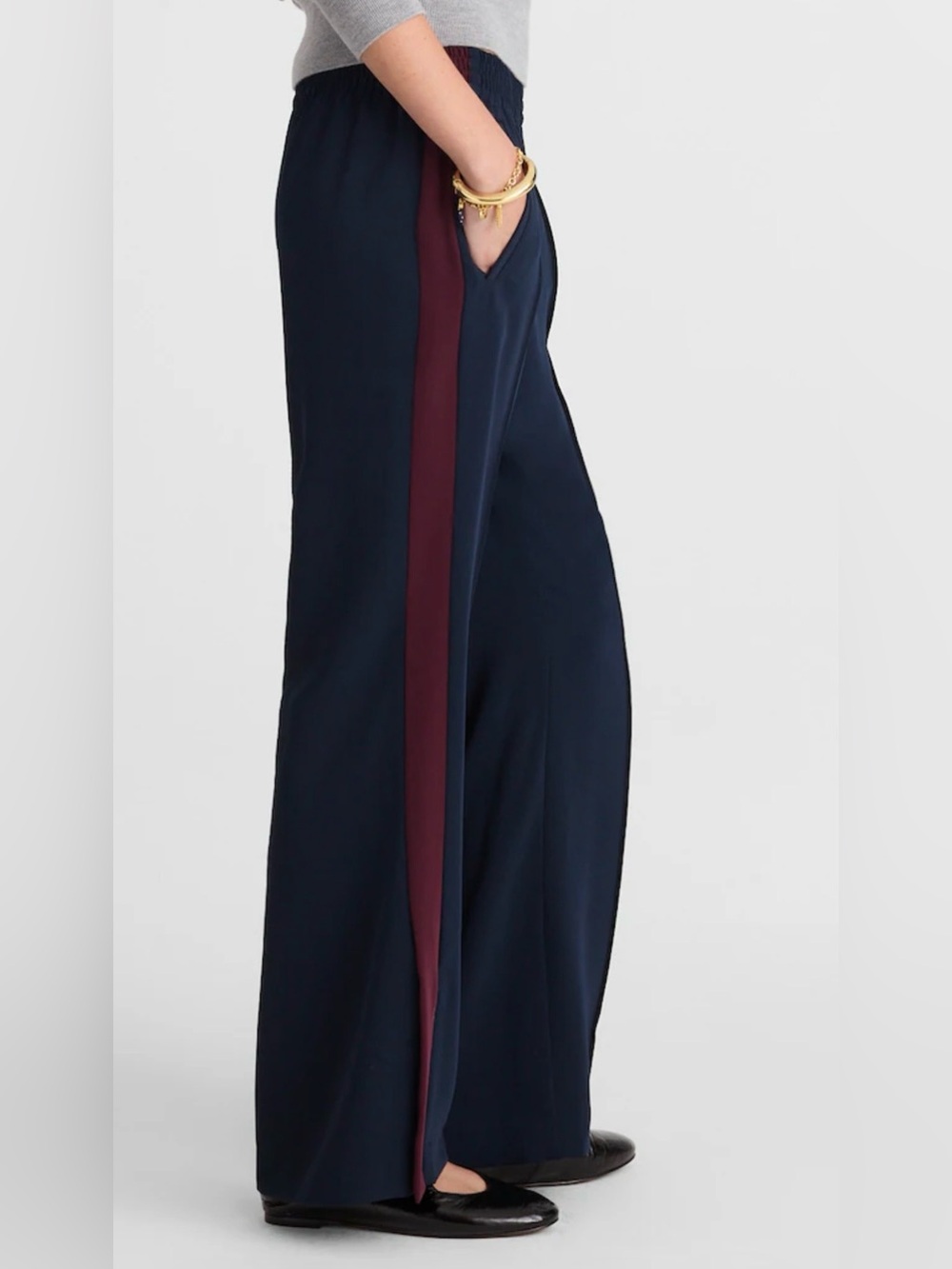 Madewell Navy Wide Leg Women’s Pants with Burgundy Side Stripe